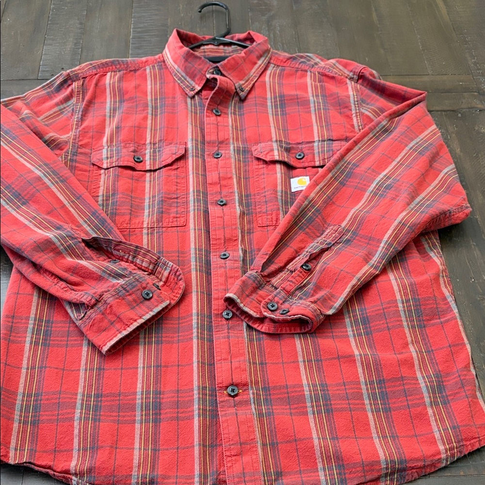 Carhartt Red Plaid Button-Down Work Shirt